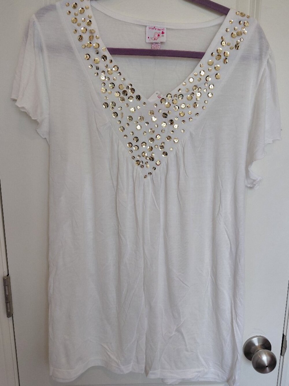 White Blouse with Gold Sequins